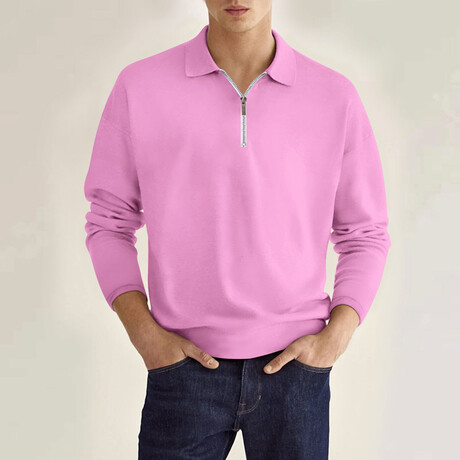 Long Sleeve Quarter Zip Polo Shirt // Style 2 // Pink (XS)
