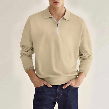 Long Sleeve Quarter-Zip Polo Shirt // Apricot (XS)