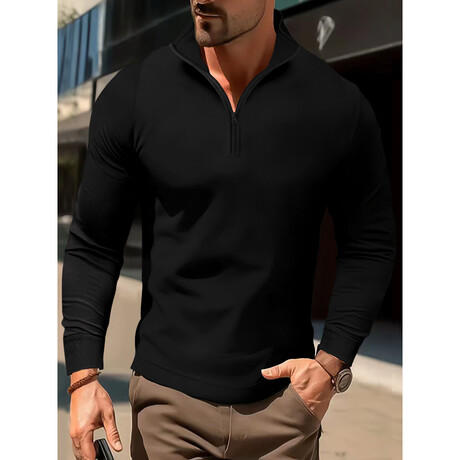 Long Sleeve Quarter Zip Polo Shirt // Black (XL)