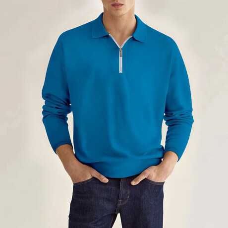 Long Sleeve Quarter Zip Polo Shirt // Style 2 // Lake Blue (XS)