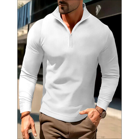 Long Sleeve Quarter Zip Polo Shirt // White (XS)