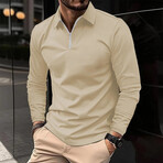 Long Sleeve Quarter Zip Polo Shirt // Apricot (L)