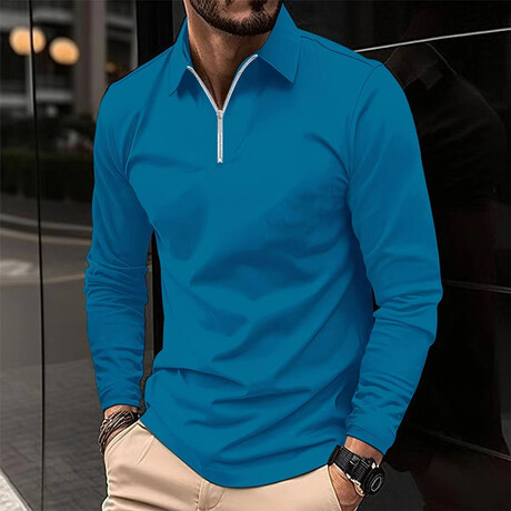 Long Sleeve Quarter Zip Polo Shirt // Lake Blue (XS)