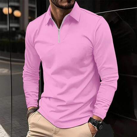 Long Sleeve Quarter Zip Polo Shirt // Pink (XS)
