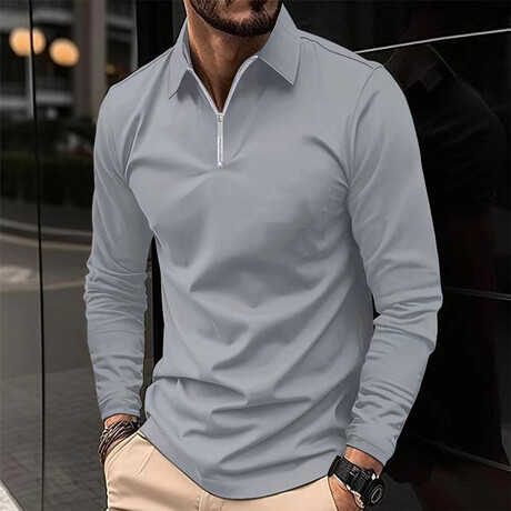 Long Sleeve Quarter Zip Polo Shirt // Gray (XS)