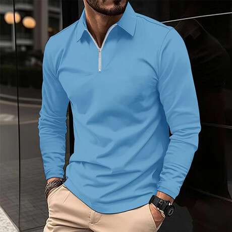Long Sleeve Quarter Zip Polo Shirt // Sky Blue (XS)