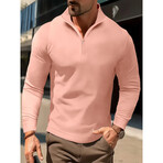 Long Sleeve Quarter Zip Polo Shirt // Pink (XS)