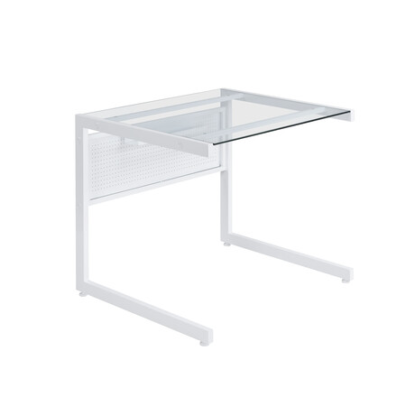 Caesar 34x28" Desk // White with Clear Tempered Glass Top