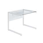 Caesar 34x28" Desk // White with Clear Tempered Glass Top