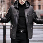 Hooded Leather Jacket // Black (XS)