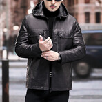 Hooded Leather Jacket // Black (XL)