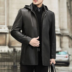 Hooded Leather Coat // Black // Style 2 (XS)