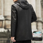 Hooded Leather Coat // Black // Style 2 (XS)