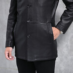 Button Up Leather Coat // Black (L)