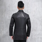 Button Up Leather Coat // Black (L)