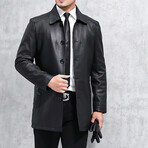 Button Up Leather Coat // Black (L)