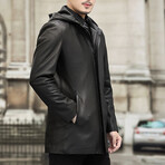 Hooded Leather Coat // Black // Style 2 (2XL)