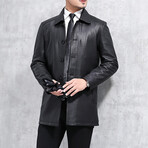 Button Up Leather Coat // Black (XL)