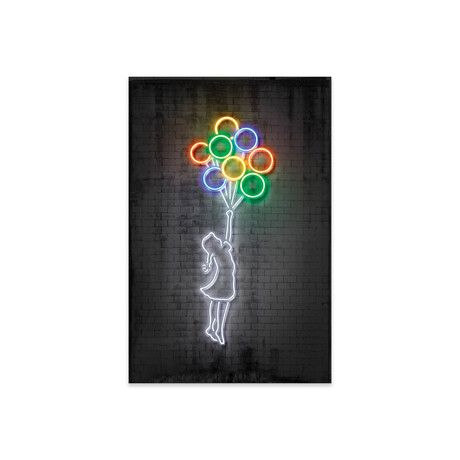 Flying Balloons Girl Print on Acrylic Glass by Octavian Mielu (16"H x 24"W x 0.25"D)