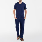 2 Pc Set - Short Sleeve Shirt + Trousers // Blue Navy (XL)