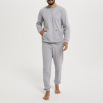 2 Pc Set - Long Sleeve Shirt Kangaroo Pocket + Trousers // Gray Melange (2XL)