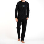 2 Pc Set - Long Sleeve Shirt + Trousers with Front Logo // Black (S)