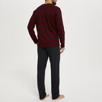2 Pc Set - Long Sleeve Shirt + Trousers // Red Plaid + Black (M)
