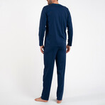 2 Pc Set - Long Sleeve Shirt + Trousers with Front Logo // Navy Blue (S)