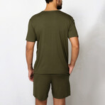 2 Pc Set - Short Sleeve Shirt + Shorts // Green (2XL)