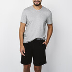 2 Pc Set - Short Sleeve Shirt + Shorts // Gray Melange + Black (XL)