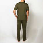 2 Pc Set - Short Sleeve Shirt + Trousers // Green (XL)