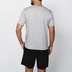 2 Pc Set - Short Sleeve Shirt + Shorts // Gray Melange + Black (2XL)
