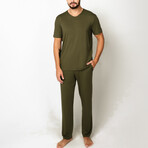 2 Pc Set - Short Sleeve Shirt + Trousers // Green (3XL)
