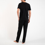 2 Pc Set - Short Sleeve Shirt + Trousers with Front Logo // Black (XL)