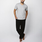 2 Pc Set - Short Sleeve Shirt + Trousers // Gray Melange + Black (L)