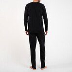 2 Pc Set - Long Sleeve Shirt + Trousers with Front Logo // Black (XL)