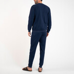 2 Pc Set - Long Sleeve Shirt Kangaroo Pocket + Trousers // Navy Blue (S)