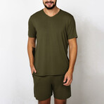 2 Pc Set - Short Sleeve Shirt + Shorts // Green (S)