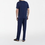 2 Pc Set - Short Sleeve Shirt + Trousers // Blue Navy (L)