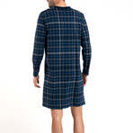 Plaid Long Sleeve Men's Night Dress// Blue (XL)