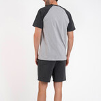 2 Pc Set - Raglan Short Sleeve Shirt + Shorts // Light Gray Melange + Dark Gray Melange (L)