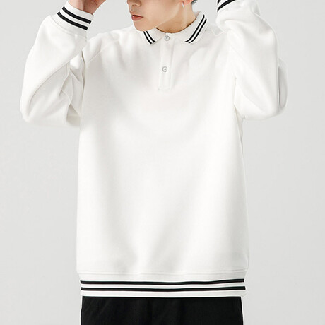 Striped Hems Polo Sweatshirt // White (XS)