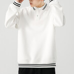 Striped Hems Polo Sweatshirt // White (XL)