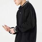 Striped Hems Polo Sweatshirt // Black (XL)