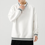 Striped Hems Polo Sweatshirt // White (XL)