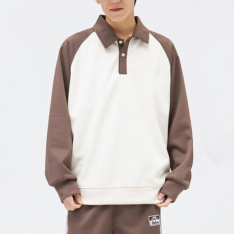 Raglan Polo Sweatshirt // Brown + White (XS)
