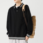 Striped Hems Polo Sweatshirt // Black (XL)