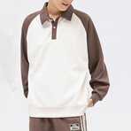 Raglan Polo Sweatshirt // Brown + White (S)