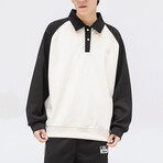 Raglan Polo Sweatshirt // Black + White (L)