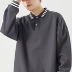 Striped Hems Polo Sweatshirt // Gray (M)